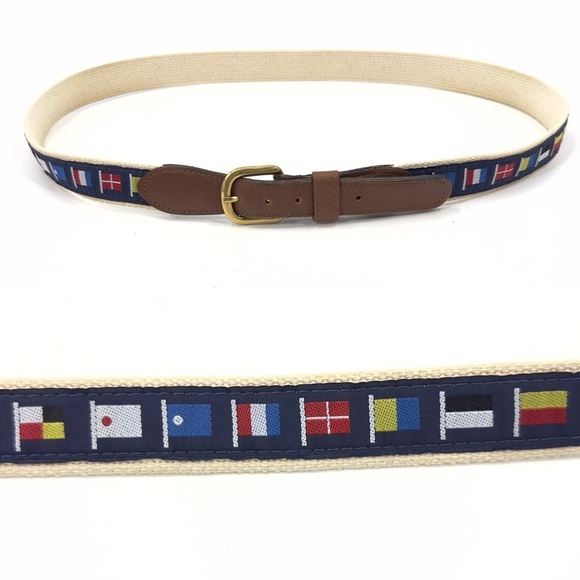 Zep Pro Mens Nautocal Code Flag Belt Size 44 Leather Brass Buckle Made In USA - Picture 1 of 12